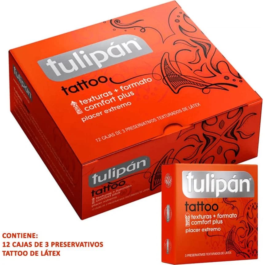 Preservativos Tulipán Tattoo Comfort Plus 12 Cajas x 3 Unidades