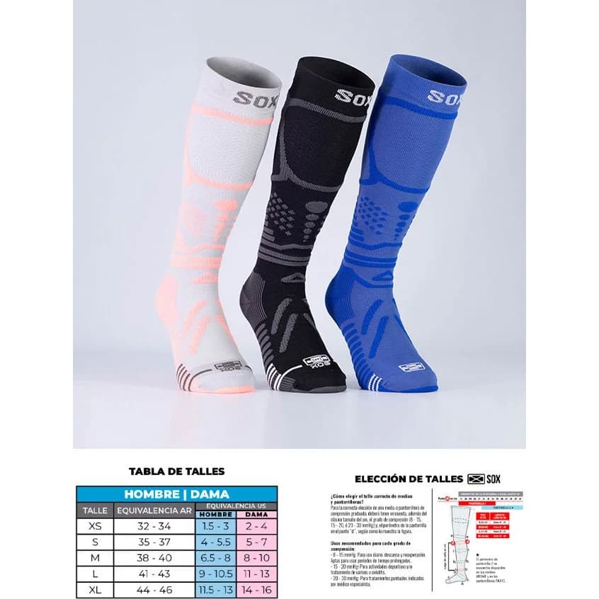 Media Deportiva de Compresión Graduada Sox ME58B Talle M