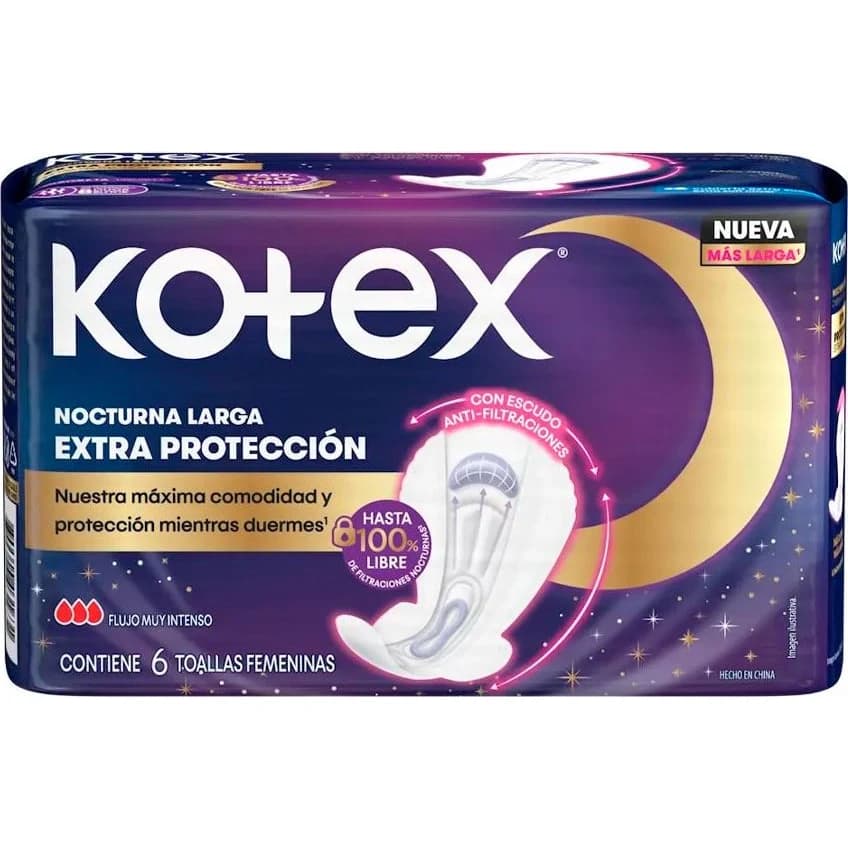 Toallitas Femeninas Kotex Nocturnas 3D x 6 Unidades