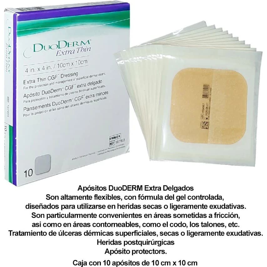 Apósito Hidrocoloide DuoDERM Extra Fino 10 x 10 cm Caja x 10 Unidades
