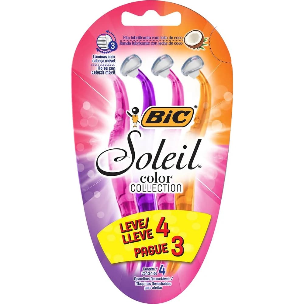 Máquina de Afeitar Bic Soleil Color x 4 Unidades