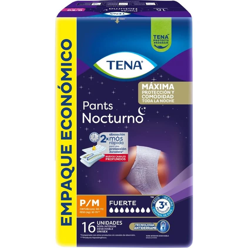 Pañal para Adulto Tena Pants Nocturno Talle P/M x16 Unidades