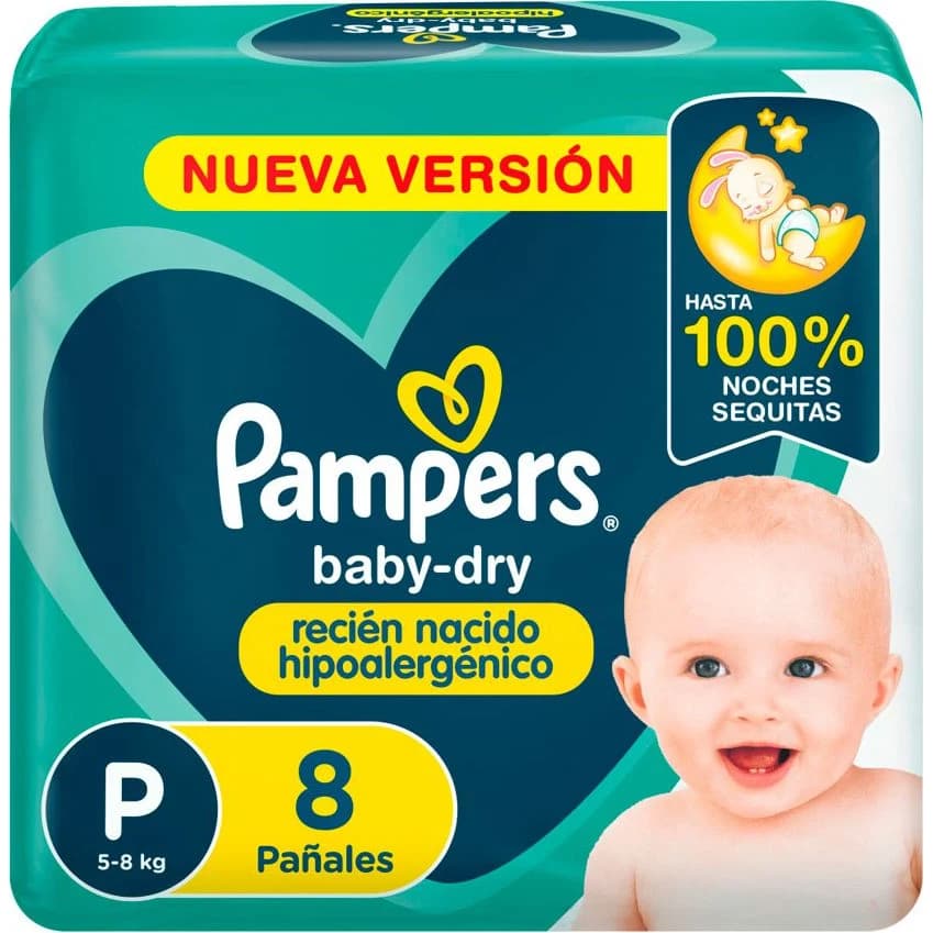 Pañales Pampers BabyDry Pequeño Pack 8 unidades