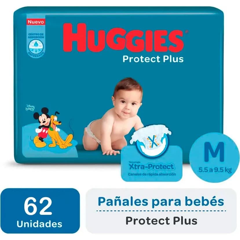 Pañal Huggies Protect Plus Talle M 62 unidades