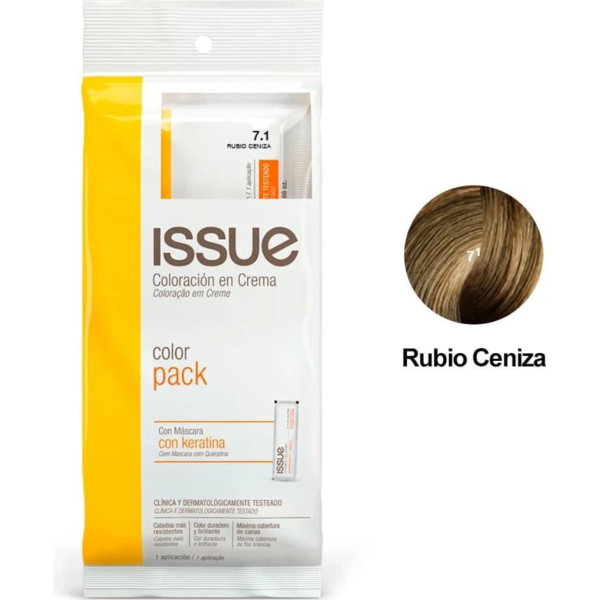 Tintura Capilar Issue Colorpack + Keratina Tono 07.1 Rubio Ceniza