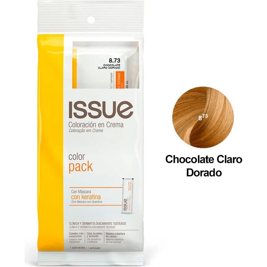 Tintura Capilar Issue ColorPack + Keratina Tono 08.73 Chocolate Claro Dorado