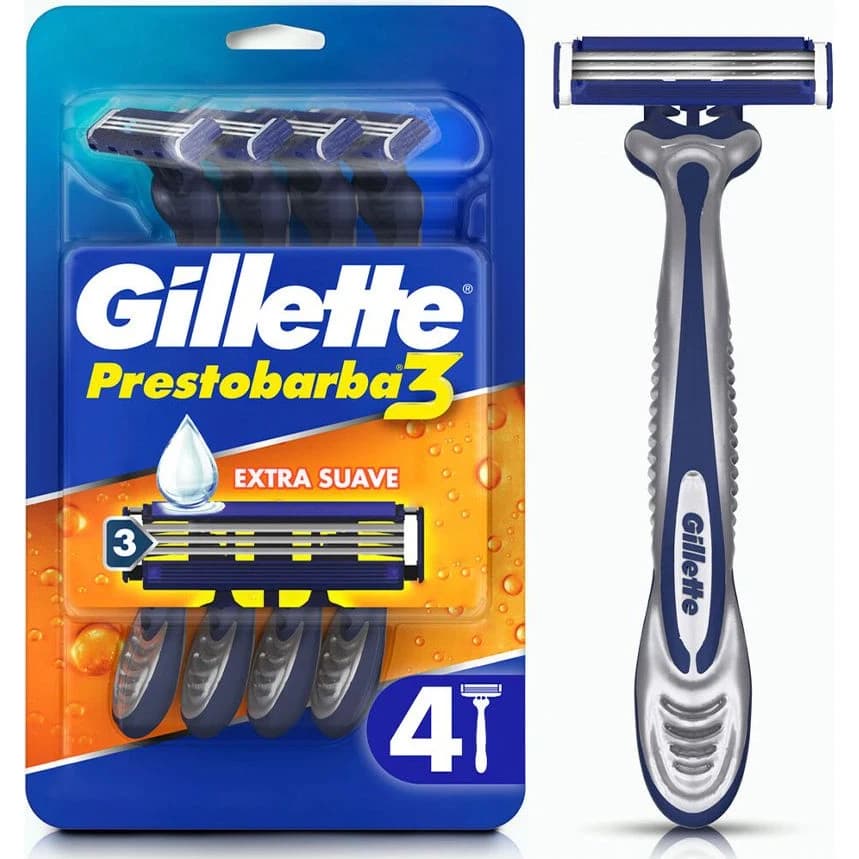 Máquinas de Afeitar Gillette Prestobarba 3 Hojas para Hombre x 4