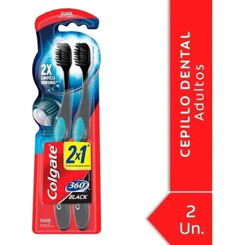Cepillo de Dientes Colgate 360 Black Suave Pack x2
