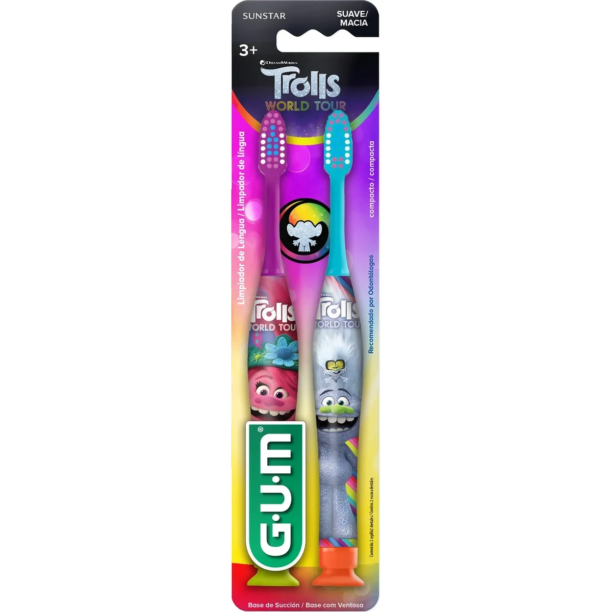 Cepillo Dental Gum Trolls Suave +3 Años x 2 Unidades