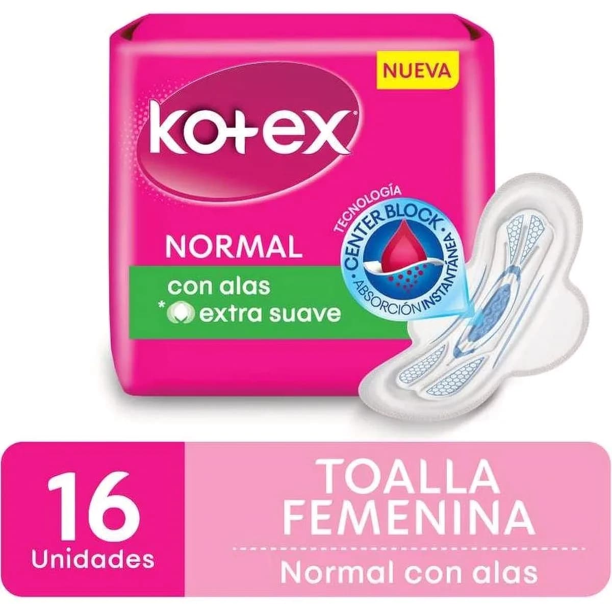 Toallas Femeninas Kotex Normal con Alas x16 Unidades