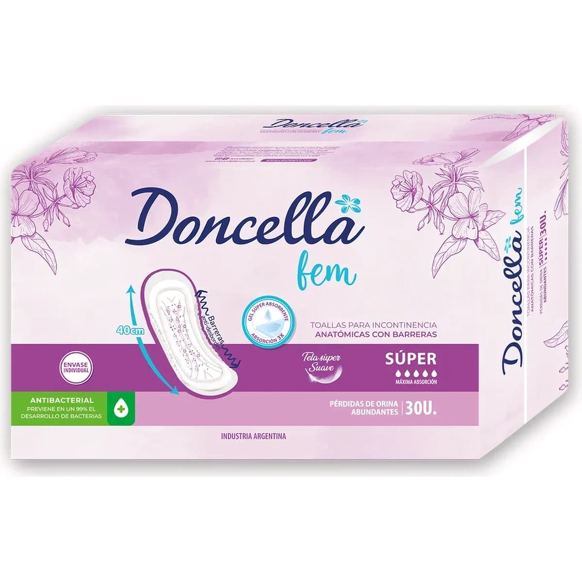 DONCELLA TOALLAS PARA INCONTINENCIA SUPER C/BARRERAS(LARGO 40 CM) 10 UNID.
