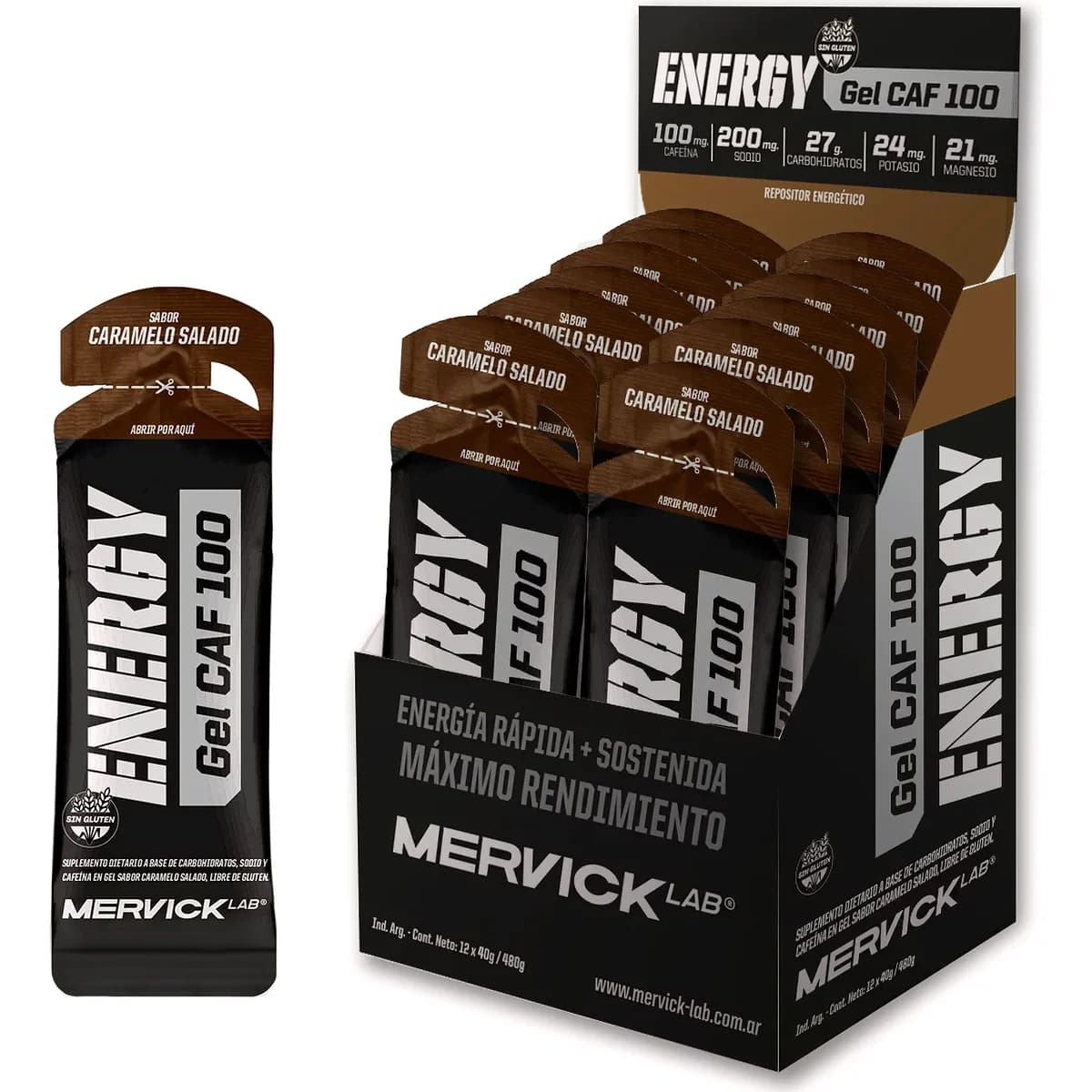 Mervick Ener Gel con Cafeína Caramelo x 12 unidades