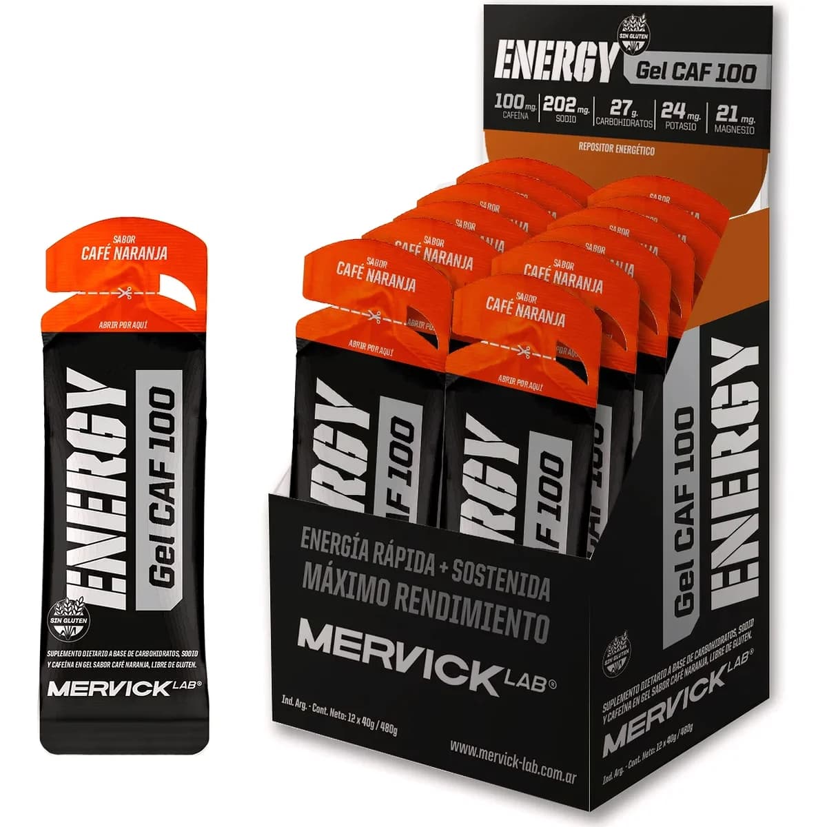 Mervick Ener Gel con Cafeína Naranja x 12 unidades